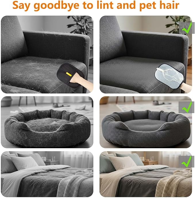 POUPUA Thickened Pet Hair Removal Glove - Electrostatic Cat Dog Hair Remover Glove, Reusable Magic Brush Pet Hair Remover Tool for Couch, Carpet, and Car Seat (Black,1 Pack)