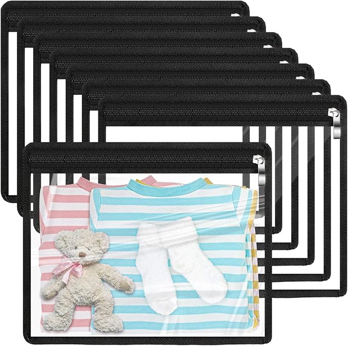 Outus 8 Pcs Clear Zipper Pouches Pencil Pouches PVC Makeup Pouch Envelopes Folder Storage Multi Purpose Pouch Document File Organization Bags, Office Supplies (Black Edgin,13 x 10.5 Inches)