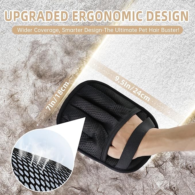 Aiwojiujiu 2 PCS Pet Hair Removal Glove for Cats & Dogs, Newly Pro Five-Finger Electrostatic Pet Hair Remover Gloves, Magic Brush Pet Hair Removal Tool (Black, L)