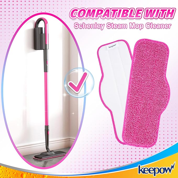 KEEPOW Microfiber Steam Mop Pads Compatible with Schenley Steam Mop 7 in 1, Washable and Reusable Replacement Steam Mop Pads Attachments Fit for Steamer Mop Cleaner SLFCSM064 & SLFCSM063-6 Pack