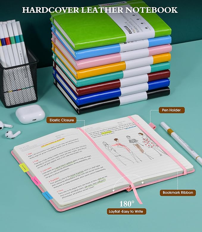 Lined Journal Notebook for Women, A5 100 GSM Thick Paper, Pink Leather Hardcover Journal for Writing, Travel Journal Diary 160 Pages (5.75'' X 8.38'')