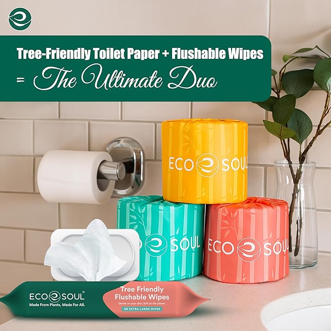 Eco Soul Premium Bamboo Toilet Paper 3 Ply | 24 Mega Rolls | 300 Sheets Each | FSC Certified Hypoallergenic, Textured & Skin-Friendly Septic-Safe Soft Bathroom Tissue Eco-Friendly Chemical & Dye Free
