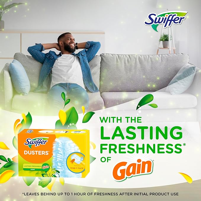 Swiffer Dusters Refill for Cleaning, Made by SWIFFER, Feather & Microfiber Duster Disposable Alternative, for Dusting Furniture, Blinds, Ceiling Fans, Helps Remove Allergens, Gain Scent, 18 Count