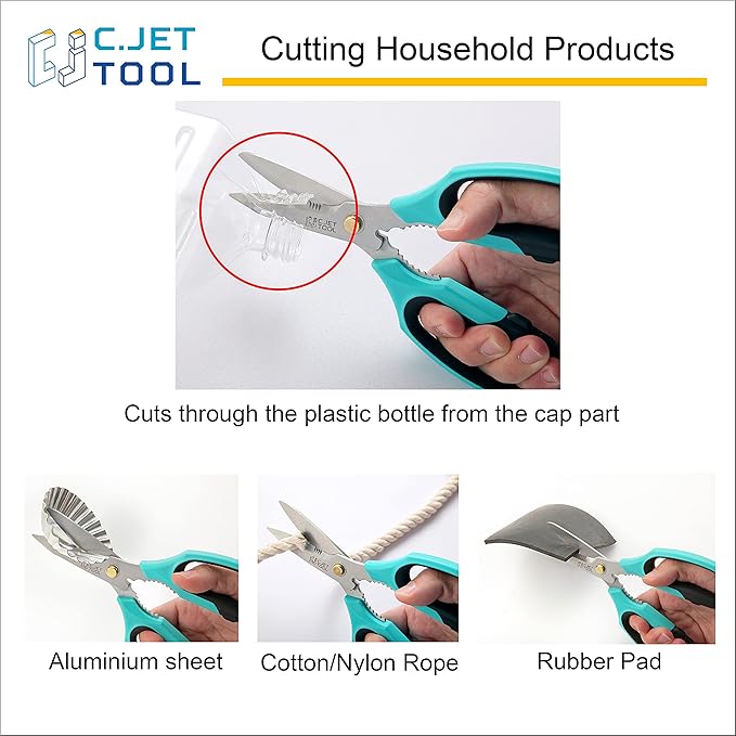 8" Heavy Duty Scissors, Utility Scissors All Purpose for Cardboard, Plastic, Carpet, Rope, Leather. Sharp Stainless Steel Blades, Non‑Slip Handle, Kitchen Shears for Food, Meat & Poultry