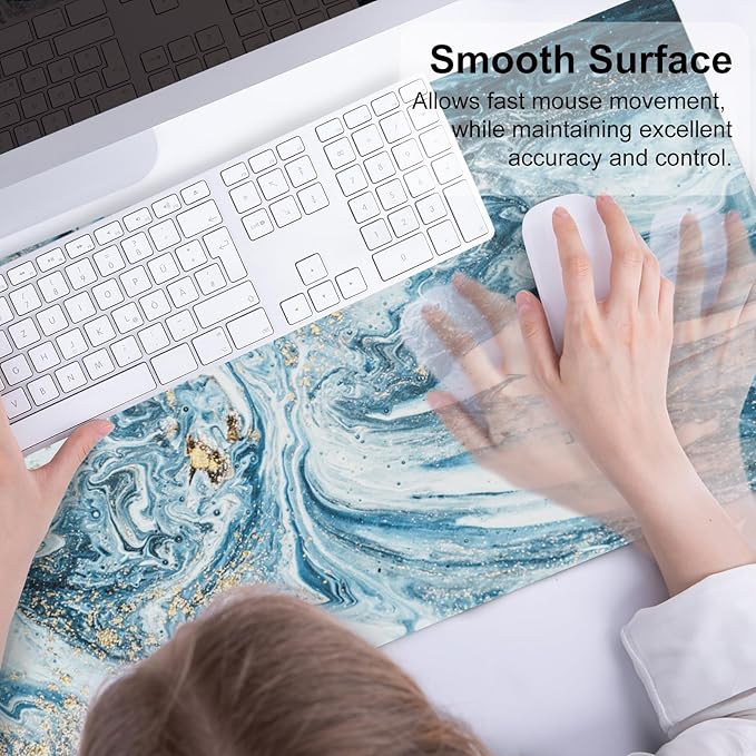 QIYI Large Desk Pad, Keyboard Mouse Pad Desktop Decor, Waterproof PU Leather Desk Cover Protector, Desk Accessories for Office Home Work Writing Gaming 31.5" x 15.7" - Blue Marble