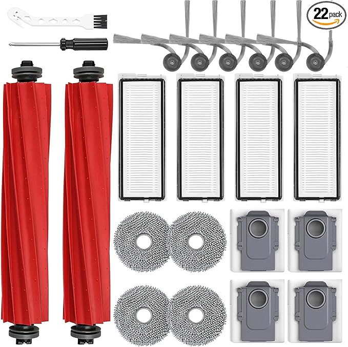 Accessories Replacement Kit Compatible With Roborock QV 35A 35S Robot Vacuum Cleaner,2 Main Brush Roller,4 Hepa Filters,4 Mop Pads,6 Side Brushes,4 Dust Bags,2 Tool