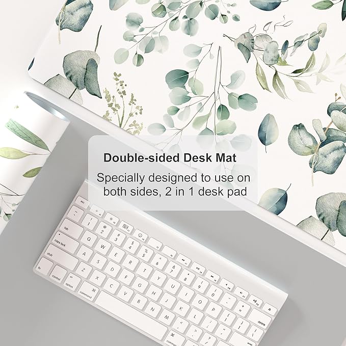 Colorful Star Large Mouse Pad, PU Leather Waterproof Desk Mat, Computer Gaming Mouse Pad, XXL Full Table Mousepad Non Slip Desk Pad for School Office Home 31.5" x 15.7" - Fresh Eucalyptus Leaves