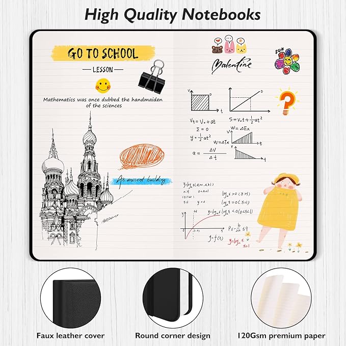 Huhuhero 10 Colors Lined Journal Notebook, A5 Hardcover Notebooks for Work, 120GSM Thick Paper, 128 Pages College Ruled Notebook for Writing Business Journaling, 5"×8.25"