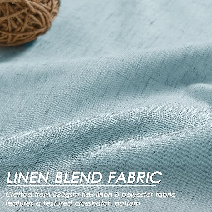 Light Blue Linen Blackout Curtains 120 Inch Length 2 Panels Set Burg Extra Long 10 Ft Back Tab Pocket Drapes Cotton Textured Total Sun Blocking Curtains for Living Room Cottage High Window 52x120