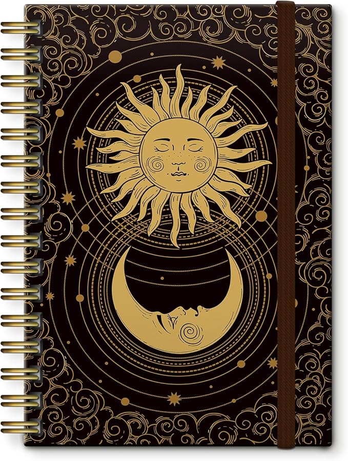 Spiral Journal Notebook,Strong TwinWire Binding with Premium Paper for Girl Women,Cool Funny 120 Pages,100gsm A5 College Ruled NotebookJournal,Perfect for Gifts Nurse Teacher Women(Cute Moon Sun)