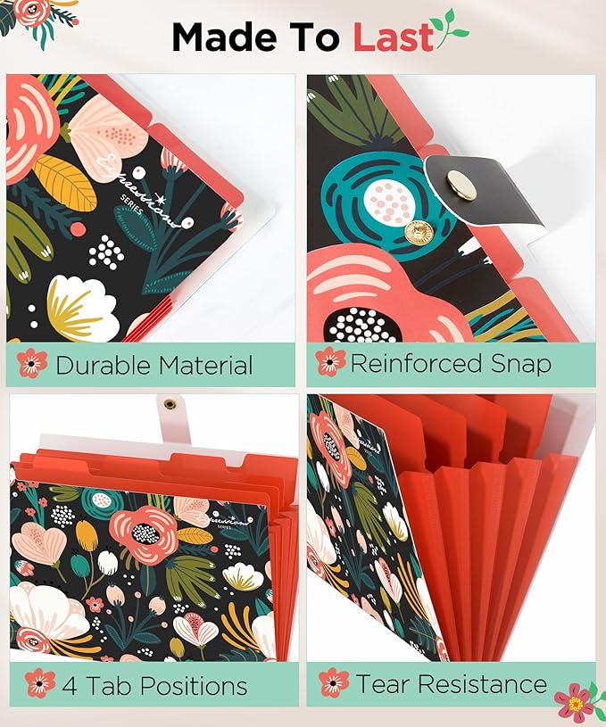 Sooez Expanding File Folders Organizer, Folders with 5 Pockets, Folders for Documents w/Sticker, Accordion File Organizer, Paper Receipt Bill Filing Organizer, School Office Travel Essentials Supplies