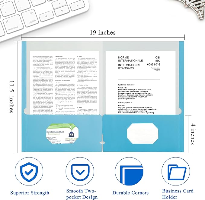 Zzrywuty File Folders with Pockets Letter Size, 50-Pack Paper Folders with Card Slot, Two Pocket Folders for School Students, Businessmen, Home and Office Workers（Light Blue）