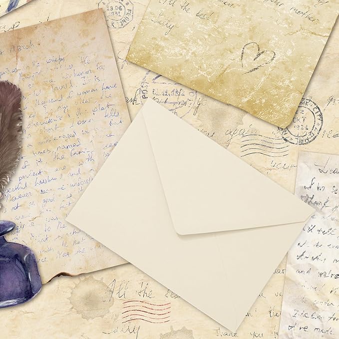 Whaline 50Pcs A7 Invitation Envelopes Set Ivory Greeting Card Envelope V-Flap Envelope Gift Cards Sleeve for Mailing Envelopes Sending Card, 7.3 x 5.3 Inch