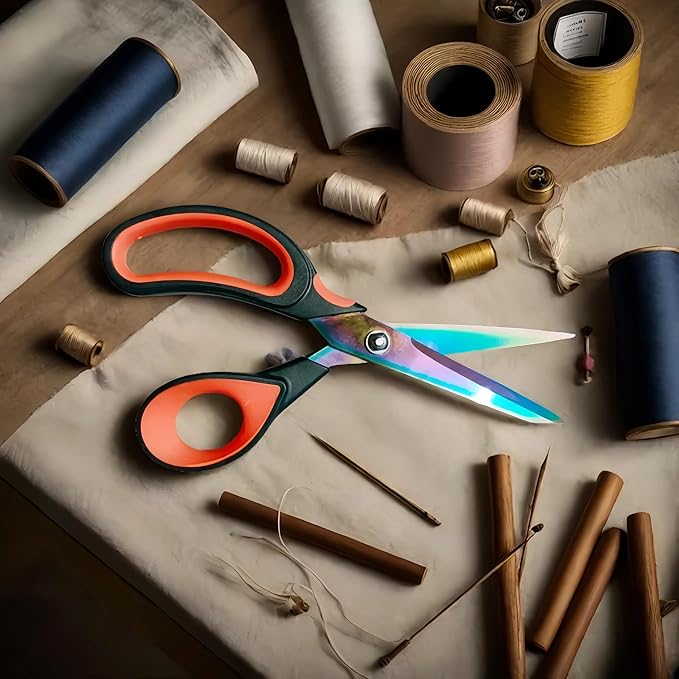 Scissors All Purpose, 9.5 Inch Premium Stainless Steel Scissors Heavy Duty Titanium Coating Sewing Fabric Scissor Cutting Fabric Leather, Hand Cutting Tools for Office, Home, School, Sewing and Crafts