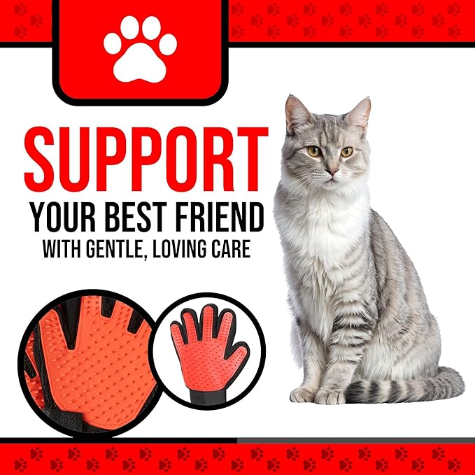 HappiTails Pet Grooming Gloves – 1 Pair – Deshedding & Bath Massage Mitts for Dogs & Cats – Choose from 5 Colors – Adjustable, Reusable & Easy to Clean (Red)