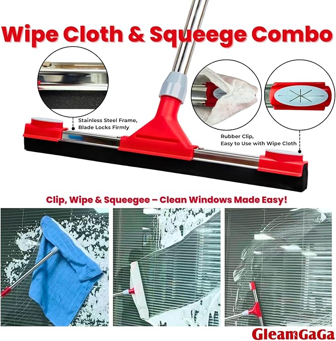 Heavy Duty Floor Squeegee for Concrete Floor – 17.3” EVA Foam Blade with Cloth Clip Design, 62” Extendable Handle, Multi-Surface Floor Squeegee Broom for Windows, Bathroom, Garage, Tile, Patio &Shower