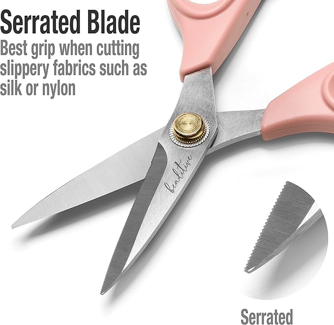 Beaditive Sewing Scissors - 6-Inch Stainless Steel Fabric Scissors - Professional Scissors With Serrated Blade for Cloth Cutting & Quilting - Comfortable Craft Tailor & Dressmaker Shears – Light Coral