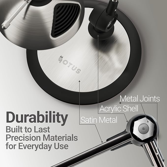 OTUS LED Desk Lamp for Home Office with Gesture Control | Eye-Caring Desk Light 1500 Lux, 12 Brightness & 3 Color | Architect Desk Lamp with Adjustable Swing Arm | Table Light for Work, Study, Reading