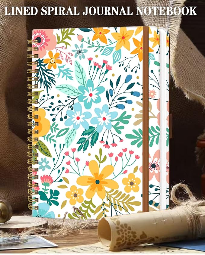 Spiral Journal Notebook for Women, Hardcover A5 College Ruled Notebook, 120 Pages, Thick Paper, Cute Lined Journal for School, Office & Work, 6 x 8.4 in(Beautiful Spring Floral)