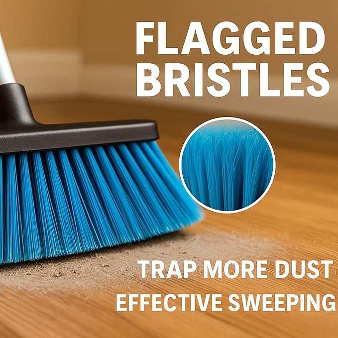 Healing Atlas Aria Blue Broom Head – 13” Sweeping Surface – Heavy-Duty Soft Bristles with Flagged Magnetic Effect – Universal Thread – Recycled PP – Deep Indoor/Outdoor Sweeper(Blue, ARIA)