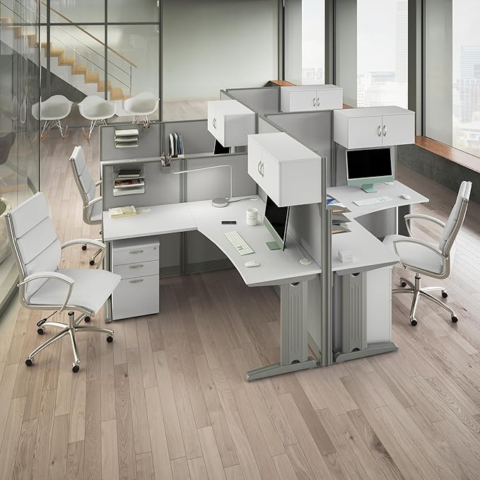 Bush Business Furniture Office in an Hour Cubicle Storage with Cabinet, Drawers, Paper Tray, and Pencil Holder in Pure White | Commercial Workspace Organization and Accessory Set