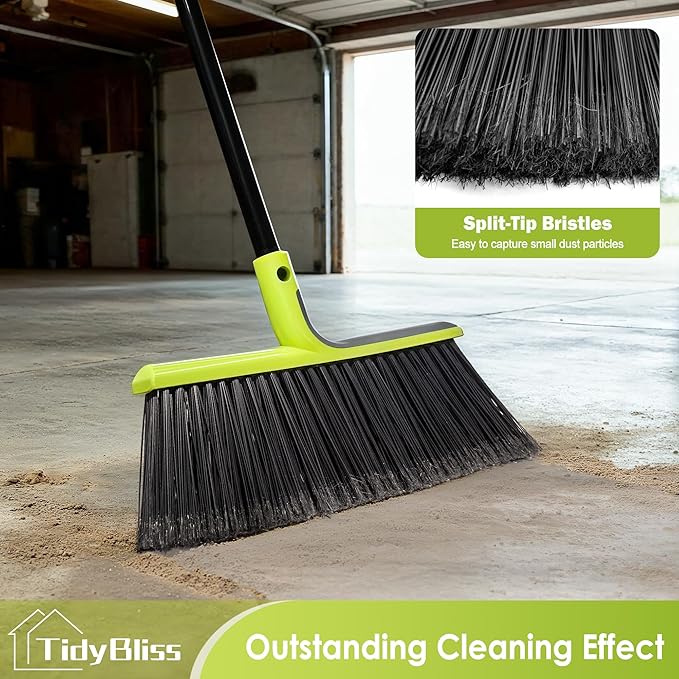 TidyBliss 4 Packs Outdoor Broom Heavy Duty, 56 inches Tall Commercial Soft Bristle Angle Brush for Sweeping Outside Patio Garden Porch Deck Shop Restaurant Garage House Lobby Hardwood Floors (Green)
