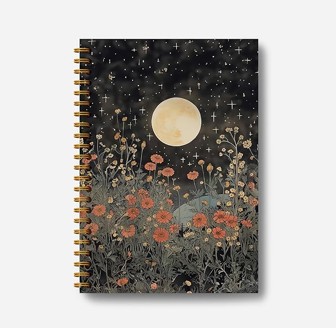 Vintage Witch Notebook Journal - Moon Notebook Journal 5.5×8.3, Floral Witch Gifts, Gothic Spiral Journal Notebook, 164 Pages, Spiral Witch Journal, Journals for Writing with Sun's and Moons