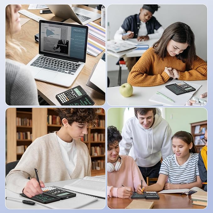 NEWYES Rechargeable Scientific Calculators 991ES MAX, 417 Functions, Writing Pad, Foldable Hard Case, 4-Line Written Display Advanced Calculators for Students School Engineering, Dual Power, Black