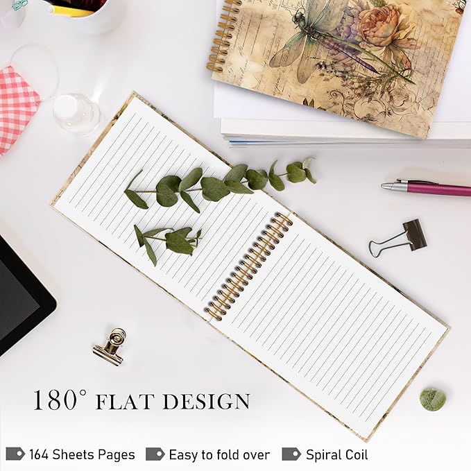 Dragonfly Top Spiral Notebook, Dragonfly Gifts for Women, Dragon Fly Journal Notebook, Vintage Dragonfly Notebooks for School Work, Dragonfly Floral Office Supplies Gifts for Women Men,5.5x8.3 In