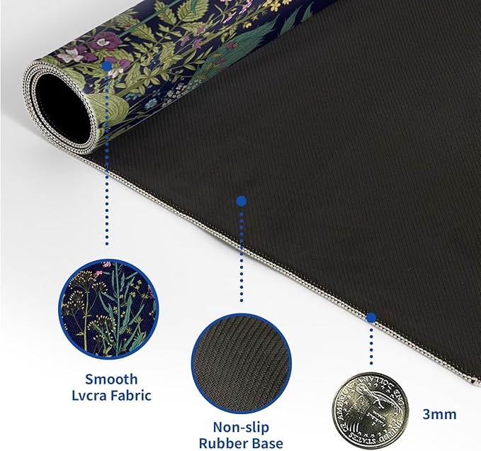 Wildflower Mouse Pad Abstract Black Mouse Pad 31.5x11.8 Inch Flower Texture Non-Slip Rubber Base Large Mousepad Stitched Edges Keyboard Mouse Mat Desk Pad for Office and Home