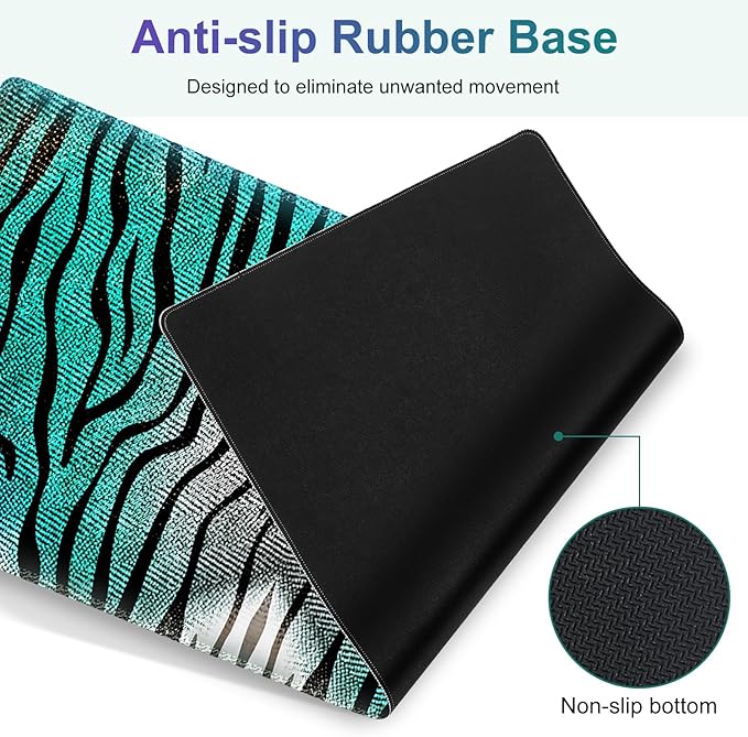 Gaming Mouse Pad Keyboard Wrist Support, 4 in1 Mousepad with Wrist Keyboard Rest, Computer Desk Mat, Non-Slip Desk Pad Protector with Memory Foam Easy Typing Pain Relief I Green Zebra Stripes