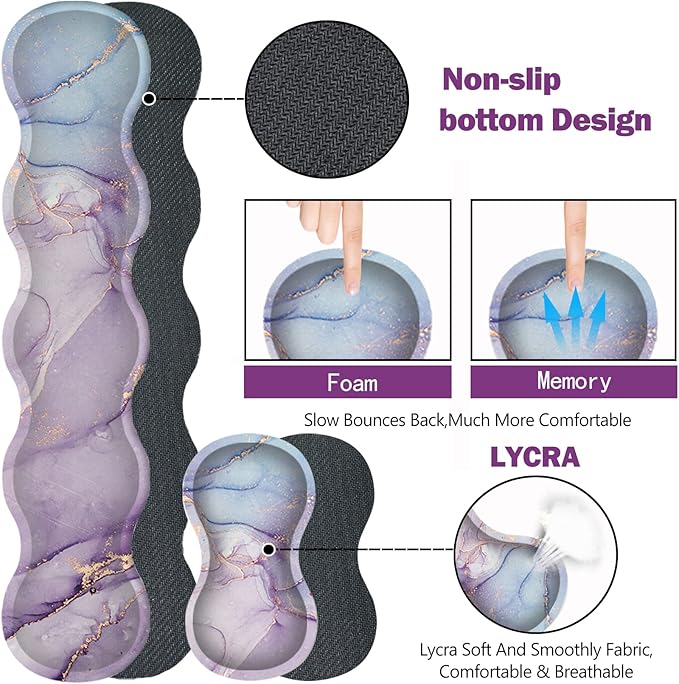 Upgraded Extended Gaming Mouse Pad, Keyboard Wrist Rest Pad, Wrist Support Mousepad Set, Artso Large Stable Rubber Base Stitched Edges, Multifunctional Desk Pad (35 x15.5 in), Purple Blue Marble