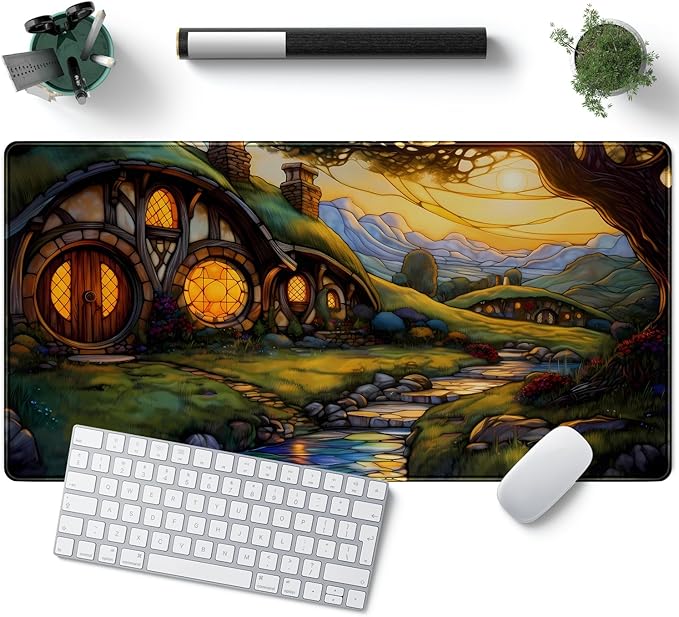 Cute House Anime Mouse Pad Desk Mat Gaming Playmat MTG Game Mat Large Gaming Mousepad for Desk Computer Keyboard Laptop Pad, Desk Decor Home Office with Stitched Eges Pad (31.5x15.7 in)
