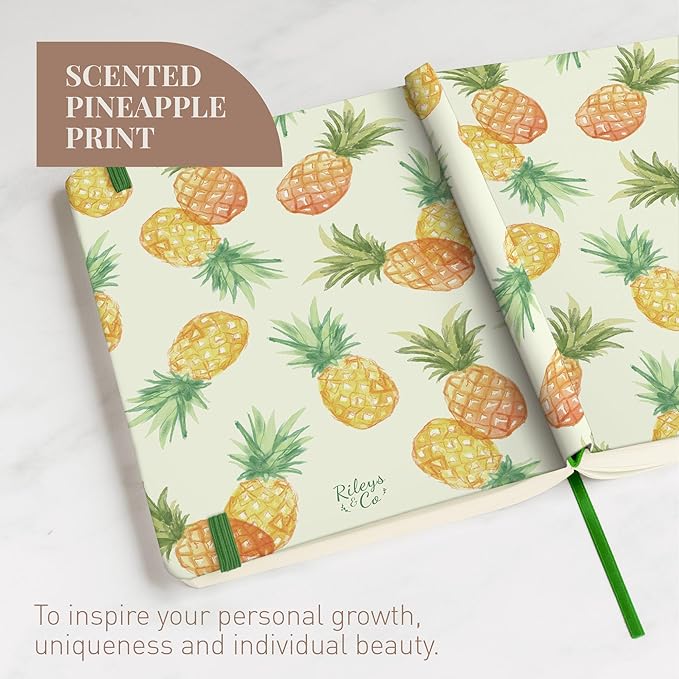 Rileys & Co Notebook Journal for Writing 8 x 6 Inches, Hardcover Daily Journaling Diary - 240 Lined Pages - Compact Notebook for Women, Men, Kids, Work and Travel (Scented Pineapple)