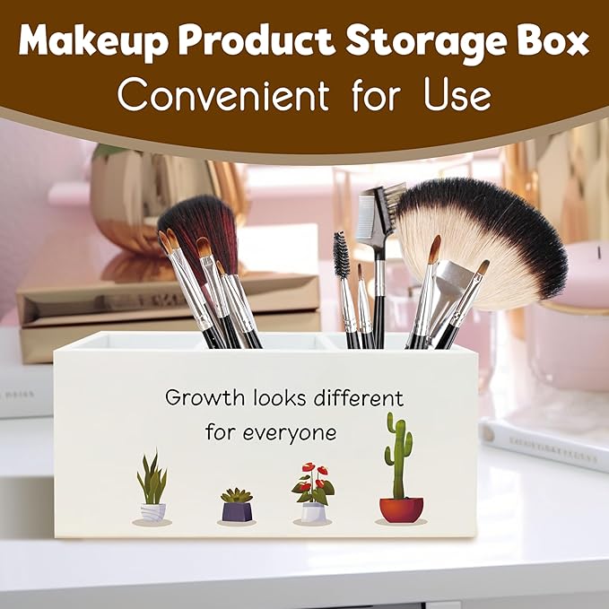 Growth Looks Different for Everyone Inspirational Mental Health Pen Holder for Desk, Motivational Plant Wooden Pen Pencil Holder Organizer for Therapist Counselor Office Desk Accessories