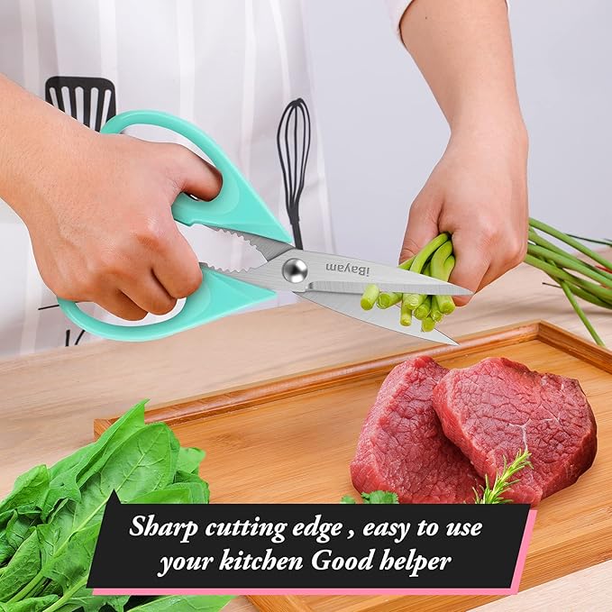 Kitchen Scissors - All Purpose Heavy Duty Meat Scissors, Poultry Shears, Dishwasher Safe, Stainless Steel, 2-Pack, Pastel Pink, Mint Blue