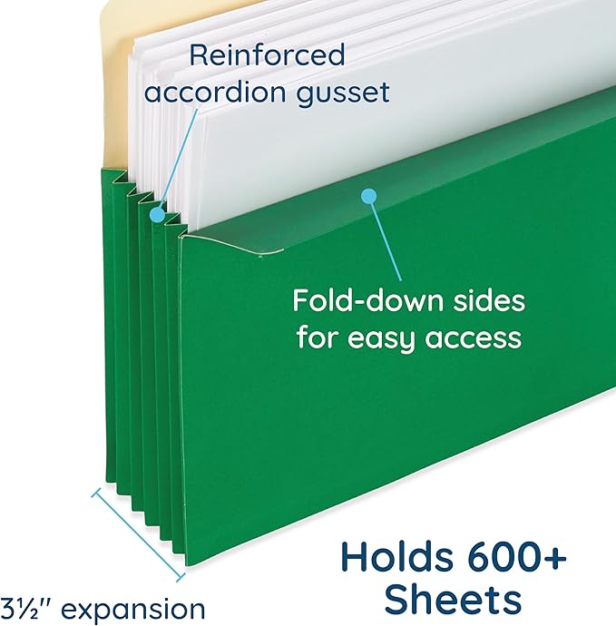 Blue Summit 10 Expanding File Pockets, Accordion File Folders Letter Size, 3.5” Expandable Pockets, Assorted Colors