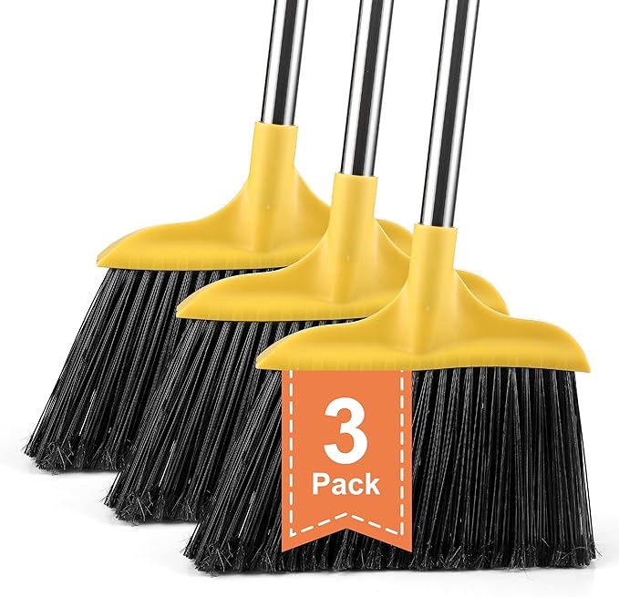 FRAXIR 3 Pack Outdoor Heavy Duty Broom 59 Inch - Commercial Grade for Patio, Garage, Restaurant, Lobby, Mall, Market, Office, Kitchen, Driveway, and Warehouse Cleanup