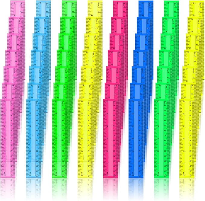 Harloon 288 Pack Clear Color Plastic Rulers 6 Inch Transparent Colorful Ruler with Inches and Centimeters 8 Colors Metric Bulk for Kids School Home Office