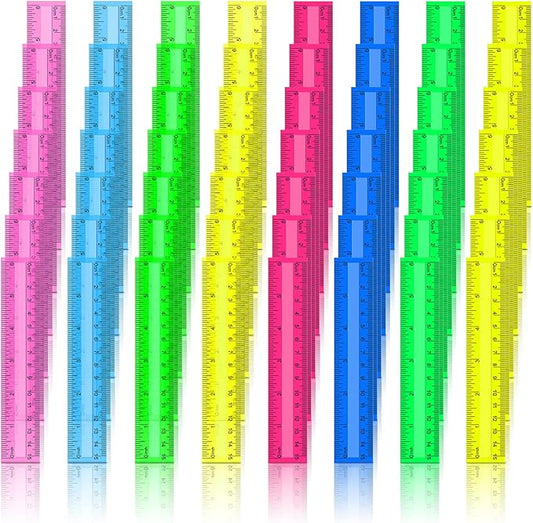 Harloon 288 Pack Clear Color Plastic Rulers 6 Inch Transparent Colorful Ruler with Inches and Centimeters 8 Colors Metric Bulk for Kids School Home Office