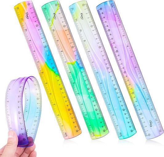 4 Pcs Flexible Ruler Soft Bendable Plastic Ruler Shatterproof Bendable Straight Folding Rulers Gradient Colour Rulers with Centimeters Inches for Adults Classroom Home Office Supplies