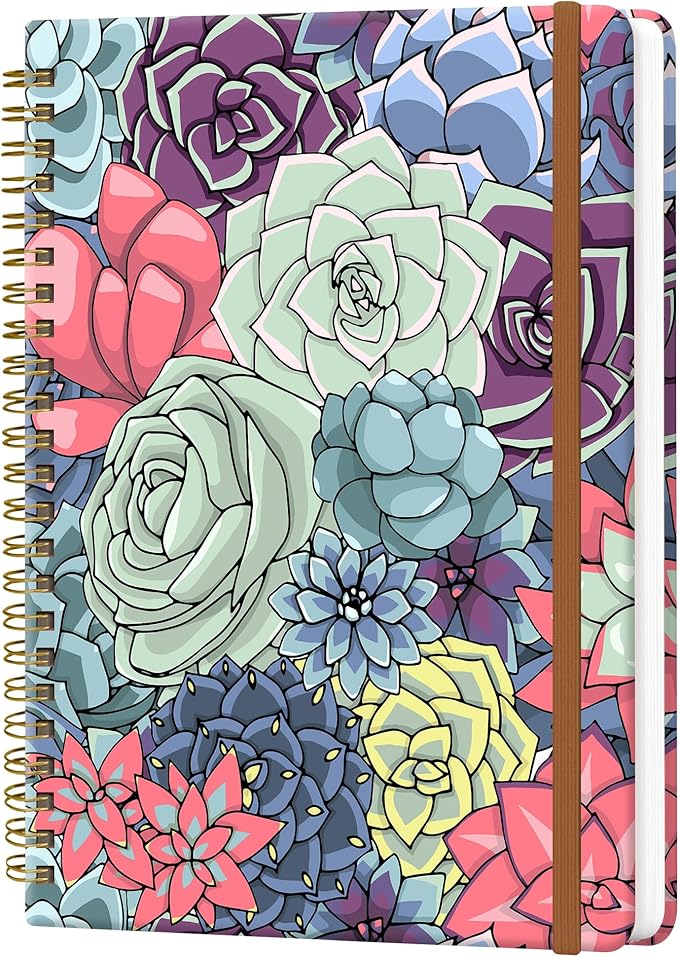 Spiral Journal Notebook for Women, Hardcover A5 College Ruled Notebook, 120 Pages, Thick Paper, Cute Lined Journal for School, Office & Work, 6 x 8.4 in(Cute Succulents Plant)