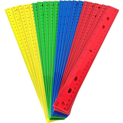 PINGEUI 96 Pack 12 Inch Colorful Plastic Ruler, Plastic Straight Rulers with Hole, Inches and Metric Ruler Measuring Tool for Teaching School Office Supplies