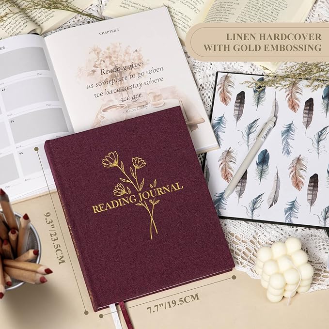 Lanpn Reading Journal Book Journal for Book Lovers Readers - Linen Hardcover Reading Log Book with 52 Book Reviews - Book Tracker Journal Reading Notebook Bookish Gifts, 9.3"x7.7", 158 Pages (Purple)