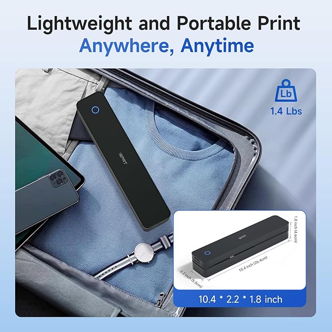 iDPRT Portable Printer Wireless for Travel - Bluetooth Mobile Printer Support for 8.5"x11" US Letter, Inkless Compatible with iOS, Android, Laptop for Office, Car and Home (pro, Black)
