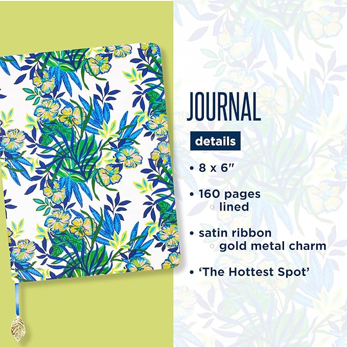 Lilly Pulitzer Journal with Charm Bookmark, Hardcover Lined Notebook with 160 Pages, 6" x 8", The Hottest Spot