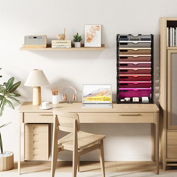 Lavatino 10-Tier Hanging Wall File Folders Organizer - Black Metal Mesh Paper Magazine Document Mail Holder File Organizer for Office School Home Wall Mount or Desk Supplies Organization