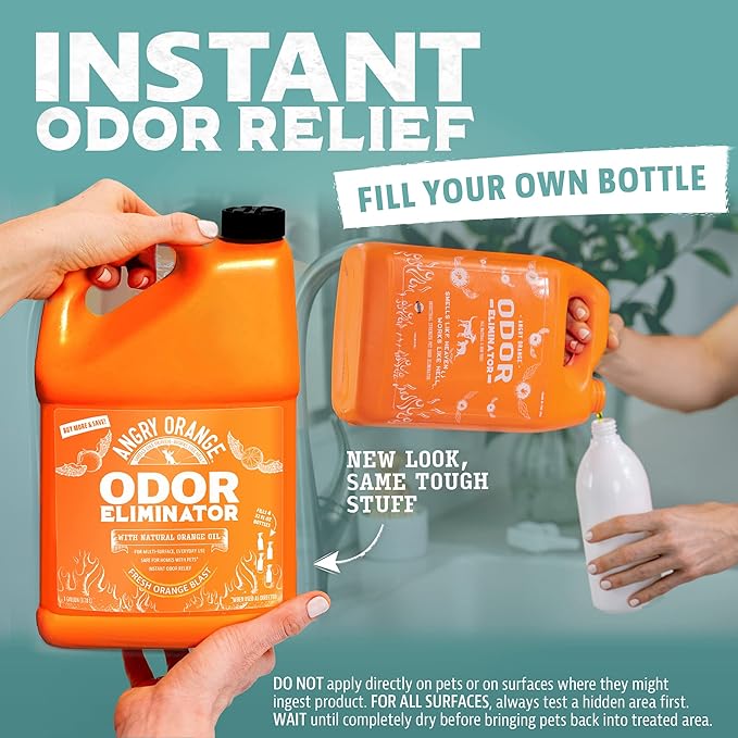 ANGRY ORANGE Pet Odor Eliminator – Citrus Concentrate (8 oz, Makes 128 oz) + 1 Gallon Cleaner for Dog and Cat Urine, Stains, and Odors