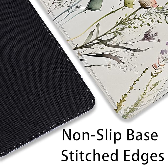 Watercolor Plant Flowers Desk Pad Mouse Pad,Floral Prints Extended Large Gaming Mouse Mat with Stitched Edges,Non-Slip Waterproof Rubber Base Mousepad for Office Work Home(27.5X11.8 in)