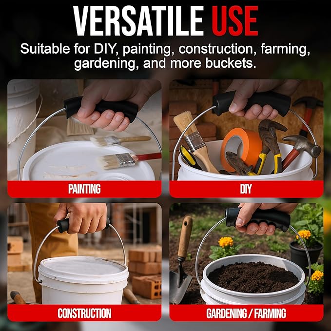 USA-Made Bucket Grip for 1-5 Gallon Buckets, Ergonomic, Durable Handle Grip for Heavy-Duty Buckets | Easy to Install, Comfortable for Gardening, Construction, DIY | Fits 5 Gal Handles - Pack of 8